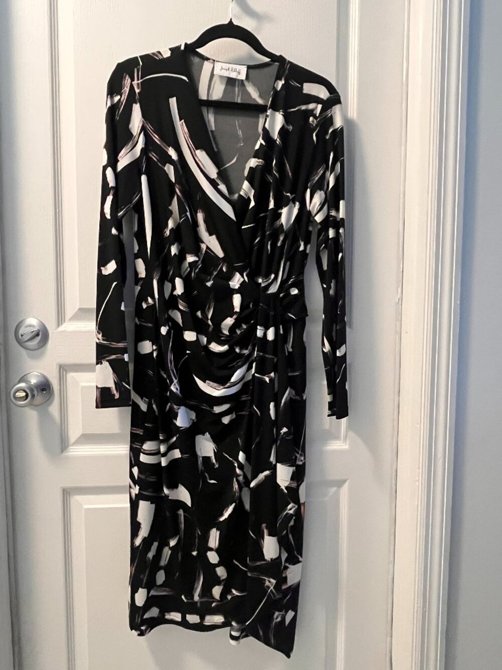 Joseph Ribkoff Black/Sand Wrap Front Dress Style